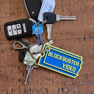 Blockbuster Video Blue VHS Logo Keychain – Vintage Retro Movie Store Key Ring